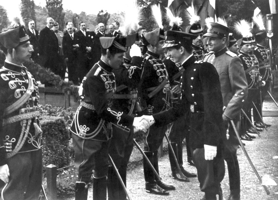 HМ King Peter II welcomes the officer at the St. Patrons day Royal Guard Cavalry Brigade’s Patron Saint’s Day, 25 May 1940