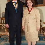 Their Royal Highnesses Crown Prince Alexander II and Crown Princess Katherine with Order they received for strengthening the friendly relations between the peoples of Russia and Serbia
