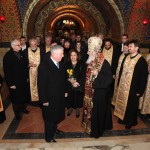 Their Royal Highnesses Crown Prince Alexander and Crown Princess Katherine at the Royal Family Mausoleum in the Church of St. George with His Grace Bishop Jovan, reverend fathers, and citizens of Topola