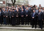 HRH Crown Prince Alexander, HE Mr. Tomislav Nikolic, President of the Republic of Serbia and His Grace Bishop Arsenije of Toplica, Vicar Bishop of Serbian Patriarch with members of diplomatic corps at the funeral of late Mufti Hamdija Jusufspahic