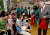 HRH Crown Prince Alexander and HRH Crown Princess Katherine presenting gifts to children at Children department in Clinical centre Nis