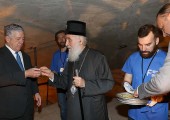 His Royal Highness Crown Prince Alexander at the laying out of the mosaic of the Resurrection of Christ at dome of St. Sava Temple