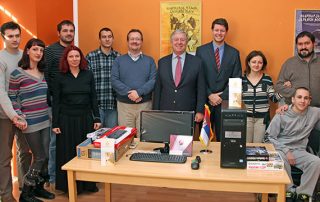 Ms Maja Ven, Vice-President of Association of Students with Disabilities, Mr Samuilo Petrovski, President of EUS Serbia, HRH Crpwn Prince Alexander, Mr Todd Hepworth, Consul of Australian Embassy in Serbia together with the members of the Association.