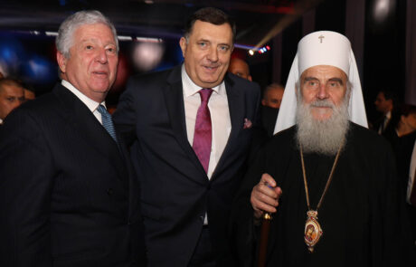 HRH Crown Prince Alexander, His Holiness late Patriarch of Serbia Irinej and HE Mr. Milorad Dodik, Serb member of the Presidency of Bosnia and Herzegovina, previous celebration of the National Day of the Republic of Srpska