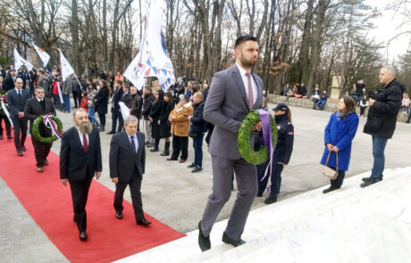 Mr. Zoran Zivanovic and Mr. Predrag Markovic, members of the Crown Council, envoys of HRH Crown Prince Alexander at marking of the Statehood Day of Serbia in Oplenac