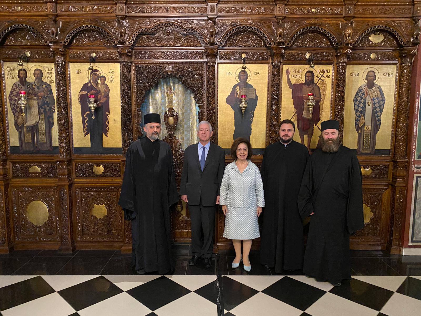 TRH Crown Prince Alexander and Crown Princess Katherine with the clergy at the Church of Saint Cyril and Methodius