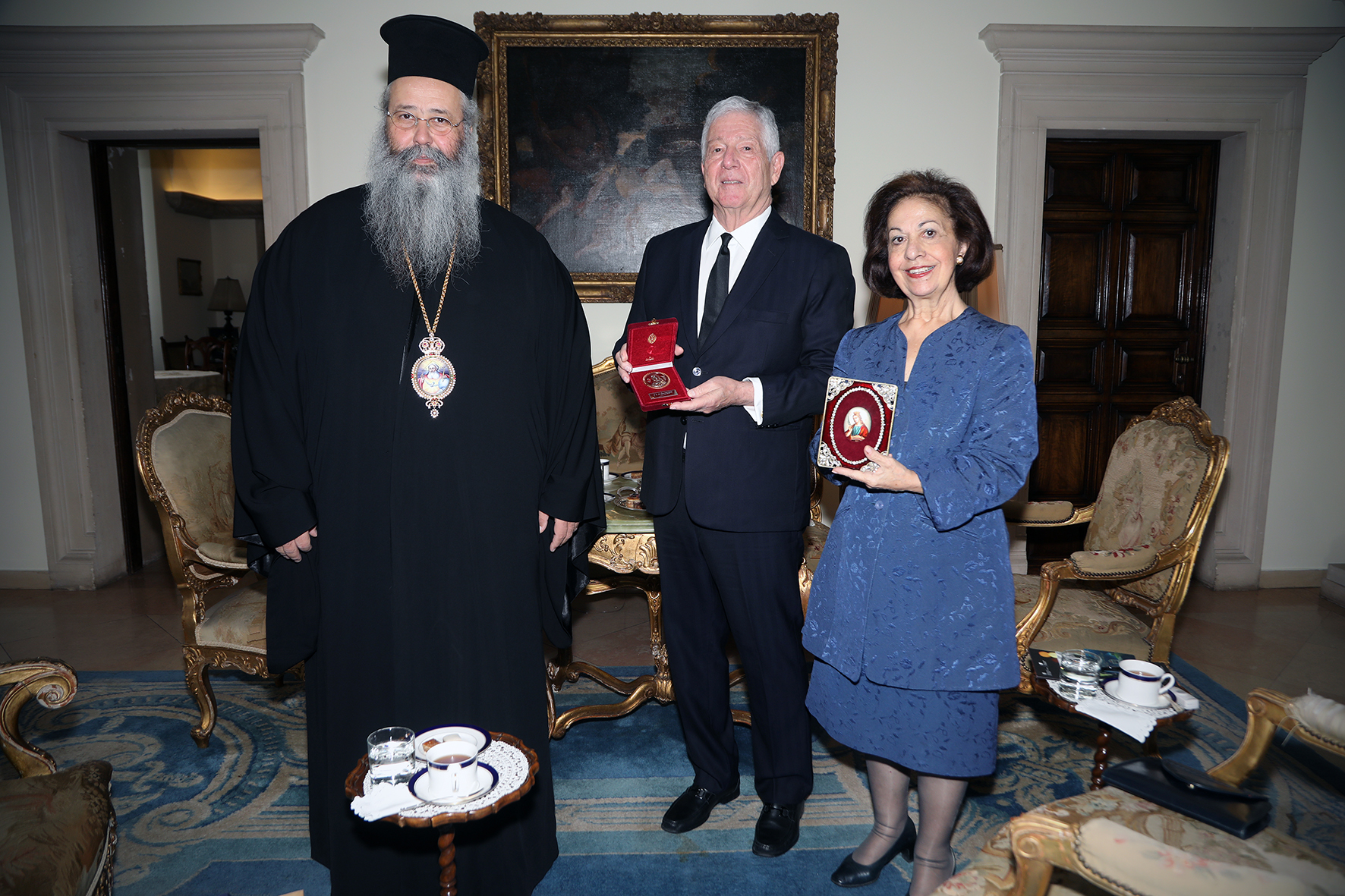 ROYAL COUPLE OF SERBIA WELCOME METROPOLITAN GEORGIOS IN THE ROYAL PALACE