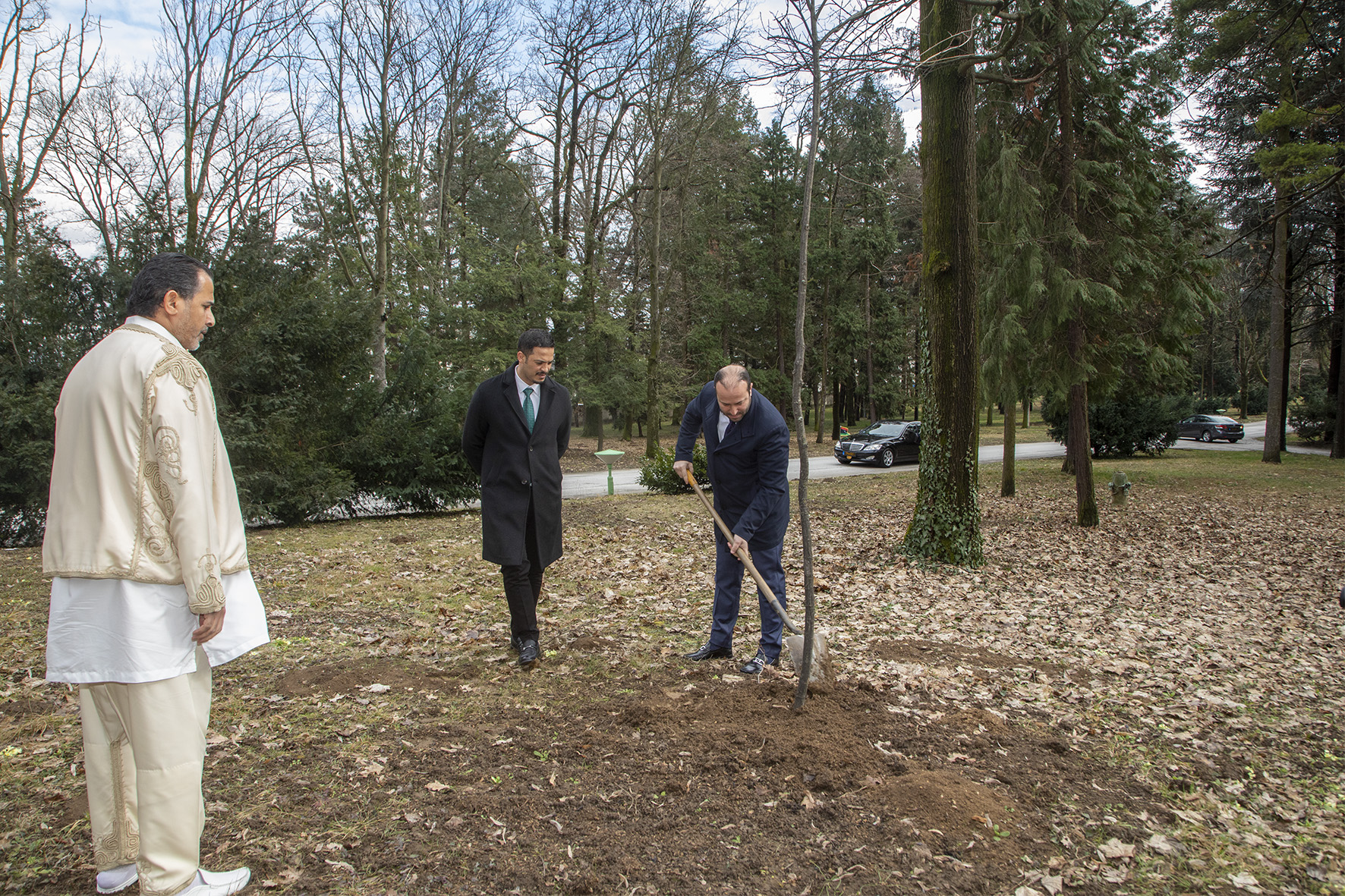 NJ.E. gospodin Mohamed Galbun, ambasador Libije u Srbiji, sadi drvo u Dvorskom kompleksu