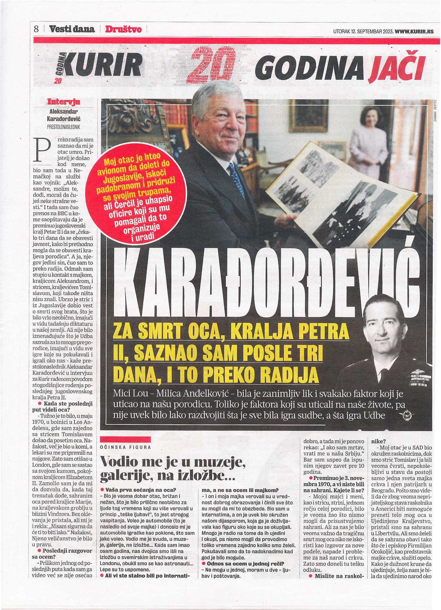 CROWN PRINCE’S INTERVIEW FOR KURIR NEWSPAPERS - THE CENTENIAL OF KING PETER II BIRTH